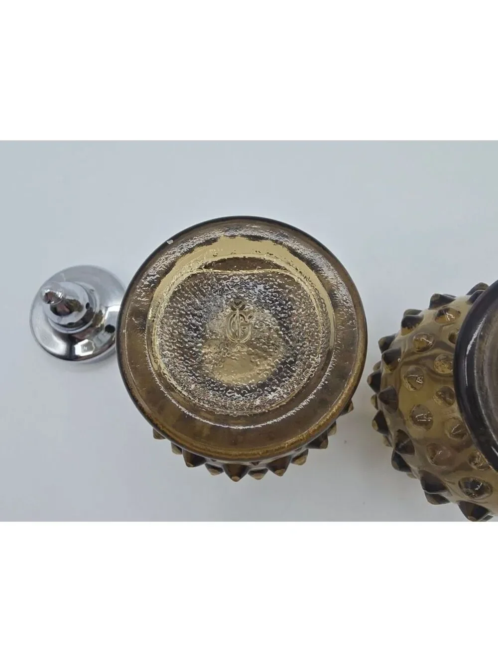 Vintage Imperial Glass Nutmeg Brown Hobnail Salt Pepper Shakers IG Marked